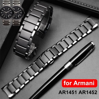 สายนาฬิกาข้อมือเซรามิค 22 มม. 24 มม. พร้อมหัวเข็มขัดพับได้ สีดํา แบบเปลี่ยน สําหรับ Armani AR1451 AR1452
