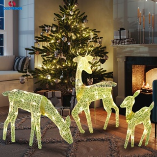 ตกแต่งคริสต์มาส Elk รูปปั้นศิลปะเหล็ก LED Light โลหะหวาย Reindeer เครื่องประดับ Xmas ต้นไม้ฉากตกแต่ง Props สำหรับกลางแจ้ง Cynthia