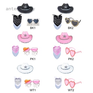 Ab 3 ชิ้น ชุดสีดํา สีชมพู เลื่อม ปาร์ตี้ หมวกคาวบอย ไม่ใช่ผ้าทอ ดาวห้าแฉก ผ้าพันคอ