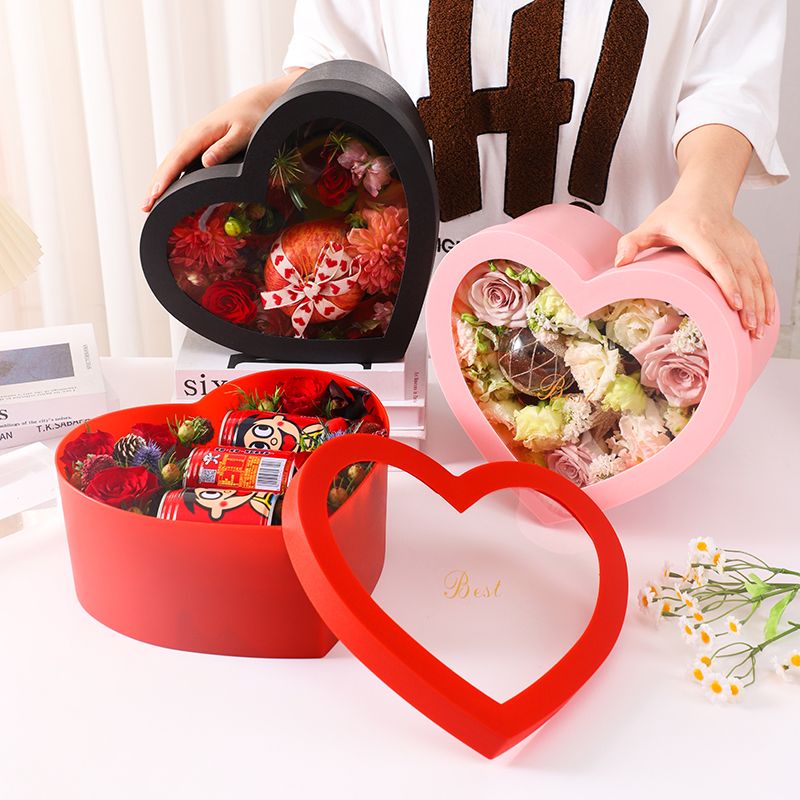 In stock heartshaped set 2 transparent window flower gift box love