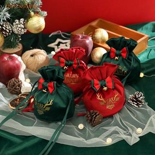 [Interesting] ถุงผ้ากํามะหยี่ ลาย Merry Christmas สําหรับใส่ขนมหวาน ลูกอม ของขวัญวันคริสต์มาส งานแต่งงาน ปาร์ตี้ปีใหม่ 1 ชิ้น