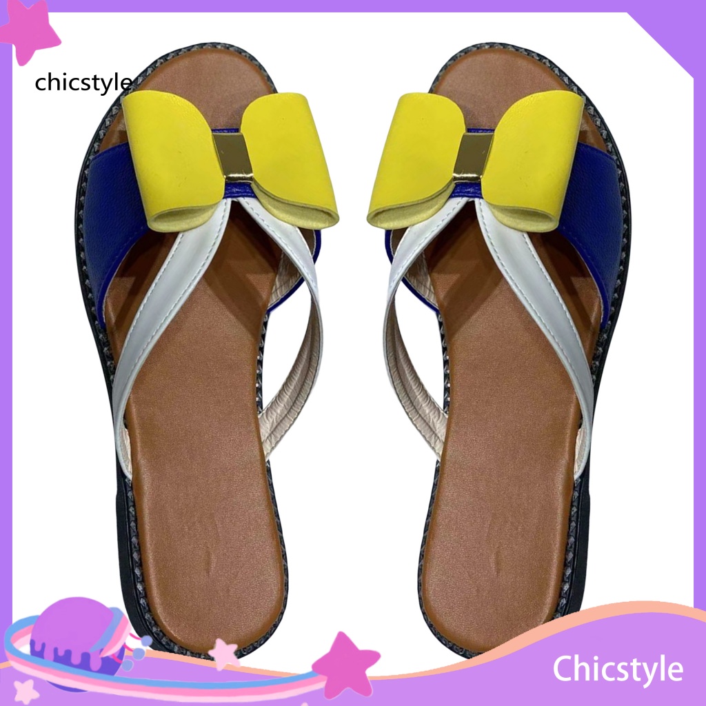 chicstyle-รองเท้าแตะ-พื้นยาง-เปิดนิ้วเท้า-ประดับโบว์-พื้นทรงแบน-ป้องกันการลื่น-สําหรับผู้หญิง-1-คู่
