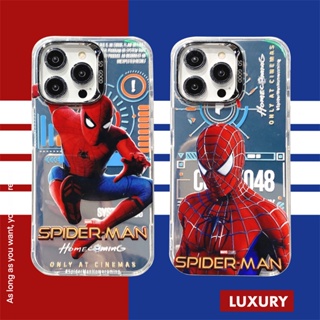 เคสโทรศัพท์มือถือ ซิลิโคน ผิวด้าน กันกระแทก ลาย Marvel Spider Man หรูหรา มีลายด้านข้าง คุณภาพสูง สําหรับ iPhone 15 12 13 14 Pro Max