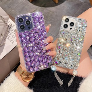 เคส iPhone 15 14 Pro Max 13 12 11 Pro Max XS Max 13 12 โทรศัพท์มือถือ ประดับพู่ พลอยเทียม 3D หรูหรา สําหรับ