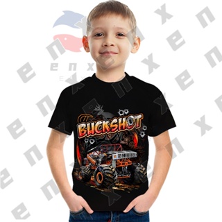 เสื้อยืดลําลอง แขนสั้น พิมพ์ลาย Monster Trucks แฟชั่นฤดูร้อน สําหรับเด็กผู้ชาย อายุ 3-13 ปี