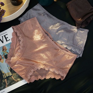กางเกงชั้นใน เอวกลาง พิมพ์ลายลูกไม้ ระบายอากาศ ไร้รอยต่อ สวมใส่สบาย สําหรับผู้หญิง 2 ชิ้น