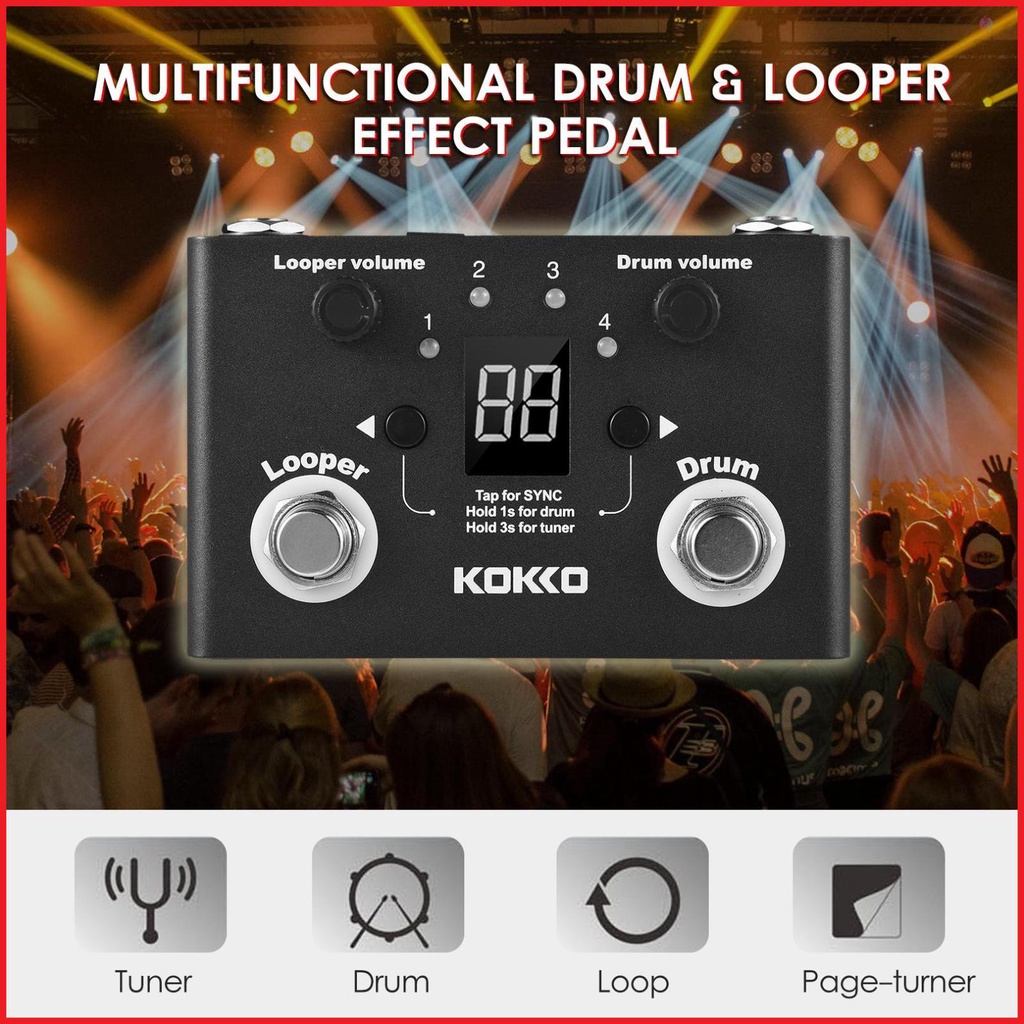 KOKKO Drum & Looper Effect Pedal Tuner BT Page-Turner Phrase Loop ...