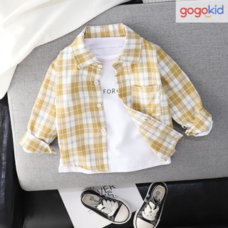 พร้อมส่ง เสื้อเชิ้ตเด็กผู้ชาย เสื้อเชิ้ตเด็กแขนยาว ลายสก็อต  แฟชั่นเด็ก