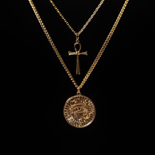 จี้สร้อยคอ แบบสองชั้น ลาย Anka Cross Eye of Horus สไตล์อียิปต์เรโทร