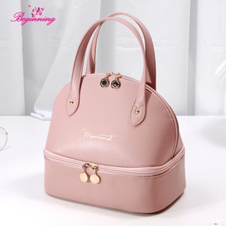 ✿ เริ่มต้น ✿ กระเป๋าถือ กระเป๋าใส่อาหารกลางวัน หนัง PU มีซิป มีฉนวนกันความร้อน สําหรับสตรี ✿