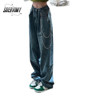 SOERVIMY  กางเกงขายาว กางเกงยีสน์ผู้หญิง ทรงหลวม ๆ ตรง Retro Hip Hop Pants 2023 NEW Style  ins Korean Style ทันสมัย คุณภาพสูง A27L0FJ 36Z230909