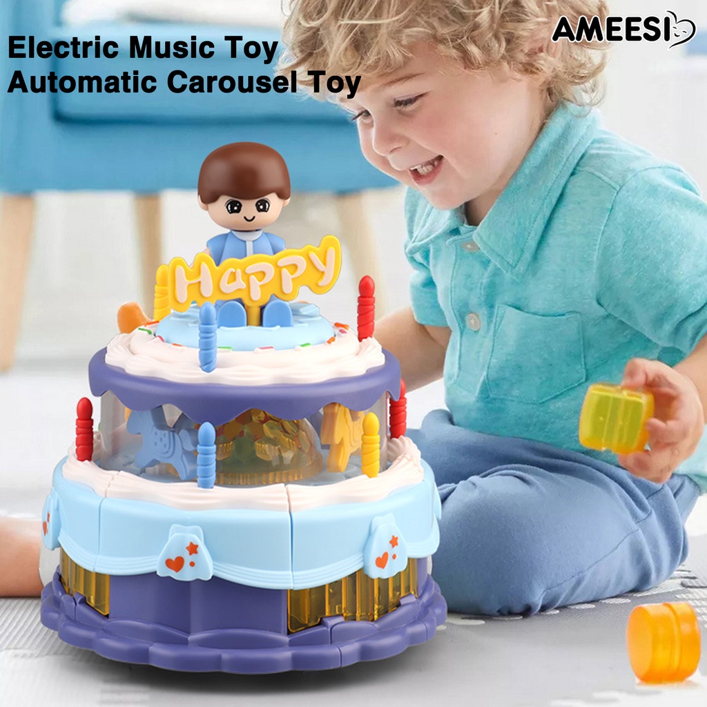 ameesi-ของเล่นเค้กไฟฟ้า-มีเสียงเพลง-พร้อมล้อหมุนอัตโนมัติ-ของเล่นสําหรับเด็ก