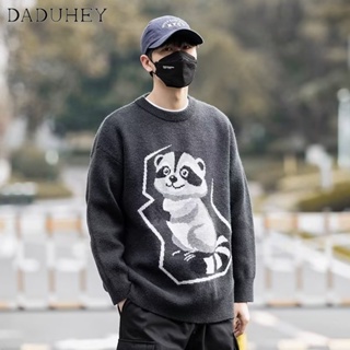 DaDuHey🔥 Mens 2023 New Hong Kong Style Retro Fashionable All-Match Loose Neck Neck Sweater Autumn Large Size Fashion Casual Sweater Top