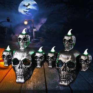 Halloween_ โมเดลหัวกะโหลก มีเทียน LED สําหรับตกแต่งปาร์ตี้ฮาโลวีน