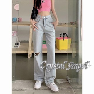 Crystal กางเกงขายาว กางเกงยีสน์ผู้หญิง ทรงหลวม ๆ ตรง Retro Hip Hop Pants 2023 NEW Style WNK23906F3 37Z230911