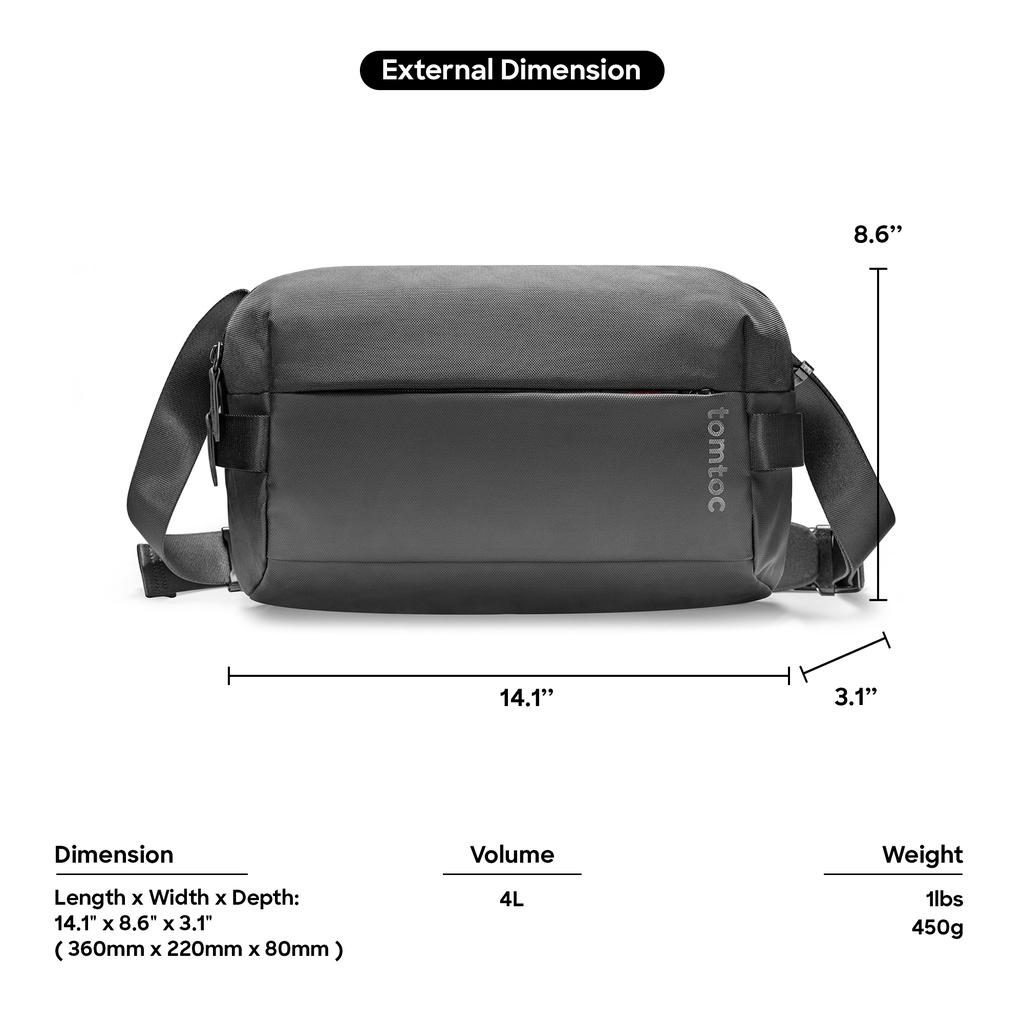 Tomtoc 11 inch compact minimalist EDC sling bag/crossbody bag/shoulder
