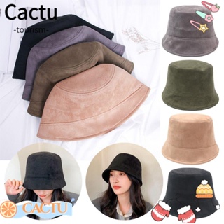 Cactu หมวกบักเก็ต ผ้าฝ้าย สีพื้น กันแดด Fedoras