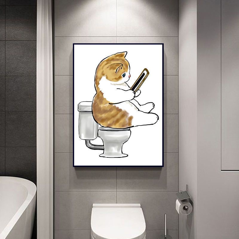 ภาพวาดจิตรกรรมฝาผนัง-รูปการ์ตูนแมว-สไตล์ญี่ปุ่น-ไร้กรอบ-สําหรับแขวนตกแต่งผนังห้องน้ํา-ห้องนอนเด็ก-ห้องนั่งเล่น