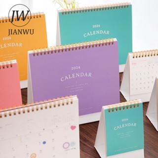 Jianwu 2024 ปฏิทินตั้งโต๊ะ ขนาดเล็ก ลาย Dopamine Series Kawaii DIY สําหรับตกแต่งเครื่องเขียน