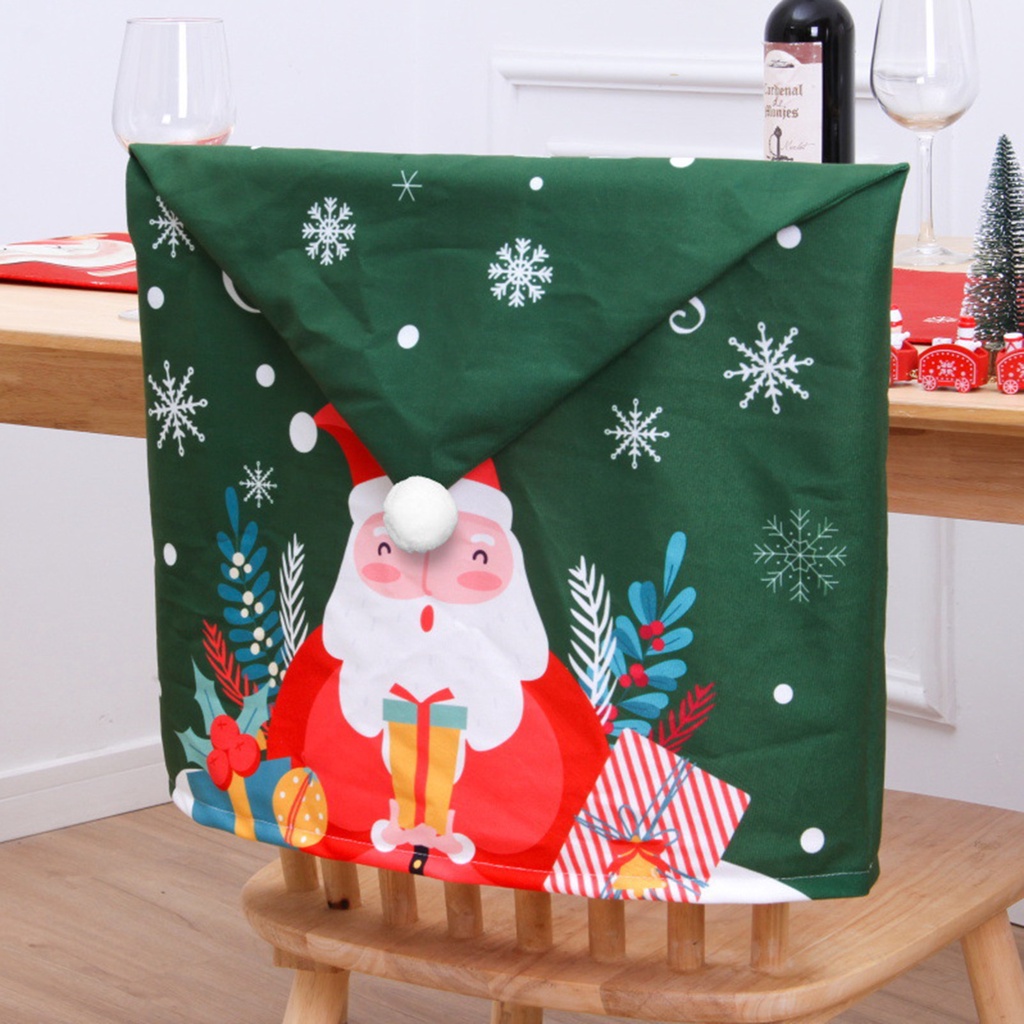 christmas-ผ้าคลุมเก้าอี้-พิมพ์ลายซานตาคลอส-สโนว์แมน-ใช้ซ้ําได้-สําหรับตกแต่งบ้าน-เทศกาลคริสต์มาส
