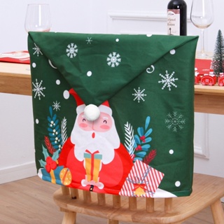 Christmas_ ผ้าคลุมเก้าอี้ พิมพ์ลายซานตาคลอส สโนว์แมน ใช้ซ้ําได้ สําหรับตกแต่งบ้าน เทศกาลคริสต์มาส