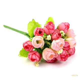 Exhila ช่อดอกกุหลาบประดิษฐ์ ผ้าไหม 15 ดอก สําหรับตกแต่งบ้าน งานแต่งงาน เจ้าสาว