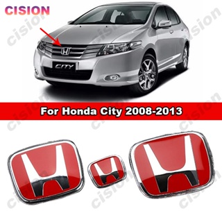 กรอบครอบพวงมาลัยรถยนต์ ด้านหน้า และด้านหลัง ลายโลโก้ 3D สีแดง สําหรับ Honda City 2008-2013