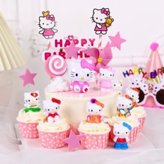 โมเดลตุ๊กตา Hello Kitty KT Cat Series ขนาดเล็ก สําหรับตกแต่งเค้กวันเกิด 8 ชิ้น