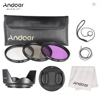 {Fsth} Andoer ชุดฟิลเตอร์ 52 มม. (UV+CPL+FLD) + กระเป๋าไนล่อน + ฝาปิดเลนส์ + ที่ใส่ฝาปิดเลนส์ + ฮู้ดเลนส์ + ผ้าทําความสะอาดเลนส์