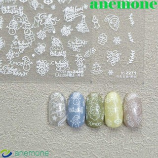 Anemone สติกเกอร์ติดเล็บ ลายซานตาคลอส สโนว์แมน หมี เทศกาลปีใหม่ แฟชั่น สําหรับตกแต่งเล็บ