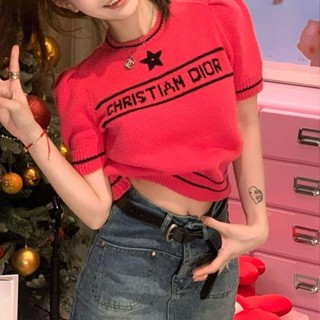 เสื้อแขนสั้น ผ้าเรยอน แบบบาง ลายดาวห้าแฉก แฟชั่นสําหรับสตรี 2023