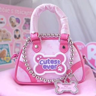 Rubbie original pink mini bag Boston womens bag American retro spice girl cute sweetheart slant handbag