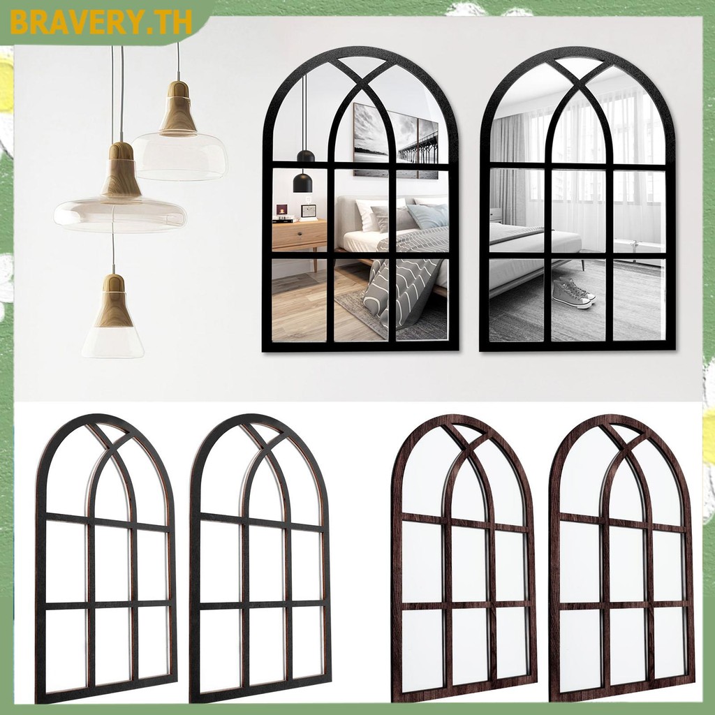 2 ชิ้นหน้าต่างกระจกติดผนังสําหรับ Wall Decor Vintage Rustic Arched ...