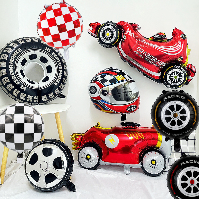 Race Car Balloon 1-9 ปีถุงของขวัญฟอยล์ Racetrack ฟอยล์บอลลูนชุดบอลลูน ...