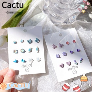 Cactu ต่างหูแฟชั่น ทรงเรขาคณิต ขนาดเล็ก น่ารัก 6 คู่ ต่อชุด