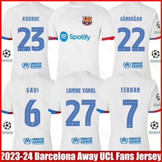 เสื้อกีฬาแขนสั้น ลายทีม Barcelona Away Gavi Kounde Gundogan Yamal Ferran Jersey พลัสไซซ์ 2023-2024