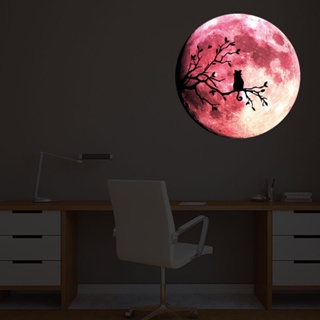 Halloween_ สติกเกอร์เรืองแสง ลายแมว ดวงจันทร์ 3D สําหรับติดตกแต่งผนังห้อง ฮาโลวีน