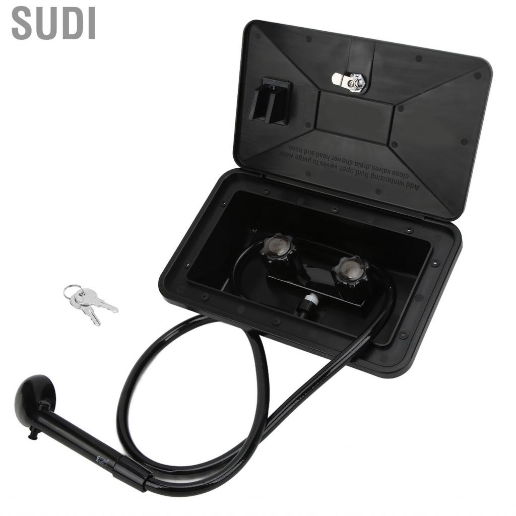 Sudi Exterior Shower Box Kit Adjustable RV Outdoor Black with 2 Keys