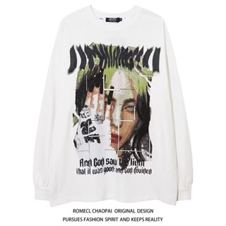 เสื้อยืดคอกลม แขนยาว ผ้าฝ้ายแท้ ทรงหลวม สวมใส่สบาย เข้ากับทุกการแต่งกาย สําหรับผู้ชาย