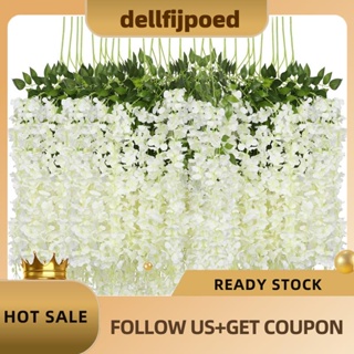 【dellfijpoed】พวงมาลัยดอกไม้ประดิษฐ์ ผ้าไหม 43.2 ฟุต สีขาว สําหรับแขวนตกแต่งบ้าน งานแต่งงาน ปาร์ตี้ 12 แพ็ค