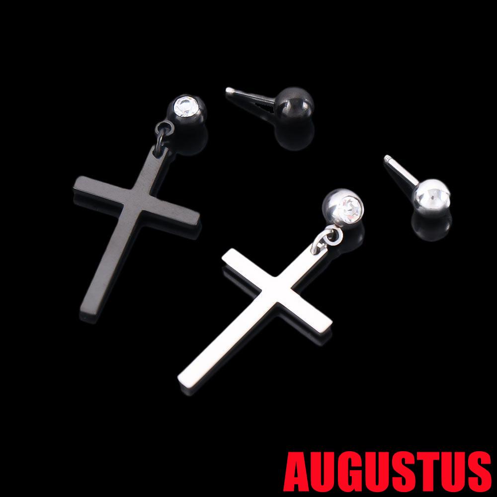 augustus-ต่างหูห่วงสแตนเลสประดับคริสตัลรูปไม้กางเขนเครื่องประดับแฟชั่นเกาหลี