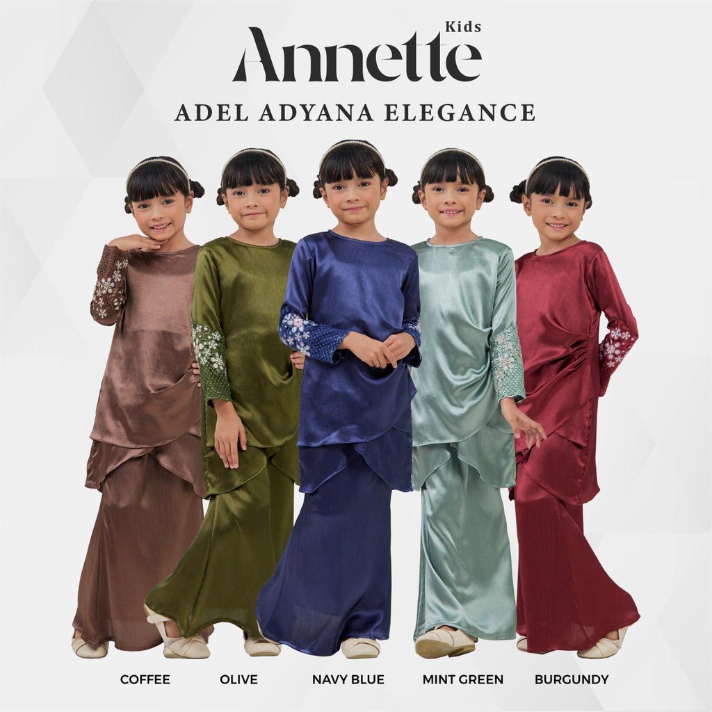 Adel Annette Kids Baju Kurung Moden Budak Premium Satin Airflow Lace ...