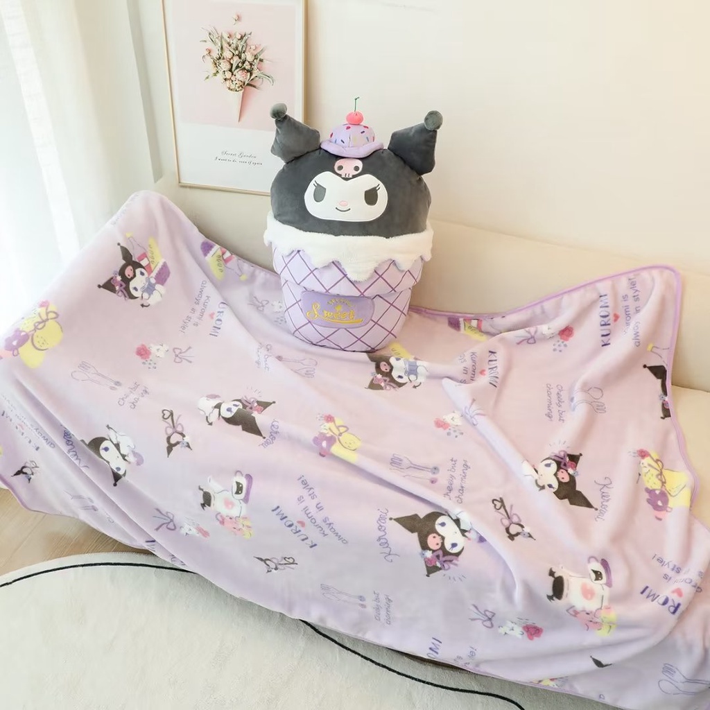 sanrio-หมอนผ้าห่ม-ผ้ากํามะหยี่ขนนิ่ม-ลายไอศกรีม-kuromi-melody-cinnamoroll-เหมาะกับของขวัญ-สําหรับตกแต่งบ้าน