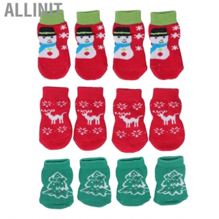 Allinit 4Pcs Christmas Dog Socks Warm Non-slip Knitted Cotton  For Home Indoor