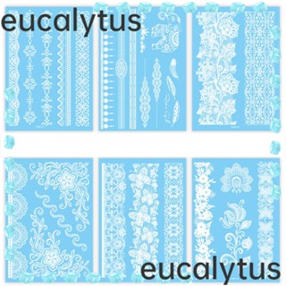 Eucalytus1 สติกเกอร์รอยสักเฮนน่า แบบใช้แล้วทิ้ง กันน้ํา สีขาว สีดํา สําหรับงานแต่งงาน ปาร์ตี้