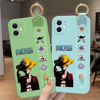สําหรับ iPhone 12 Pro Max 12 Mini เคสโทรศัพท์มือถือซิลิโคน กันกระแทก ป้องกันกล้อง ลายการ์ตูนลูฟี่ พร้อมสายรัดข้อมือ
