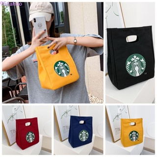 Dahuo กระเป๋าถือ กระเป๋าช้อปปิ้ง ผ้าแคนวาส พิมพ์ลาย Starbucks เรียบง่าย สําหรับใส่อาหารกลางวัน กาแฟ