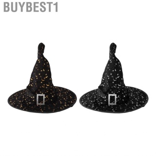 Buybest1 Halloween Wizard Hat Decorative Brim Pointed Elegant Style Star Moon Pattern Convenjient Clean for Birthday Party Cosplay