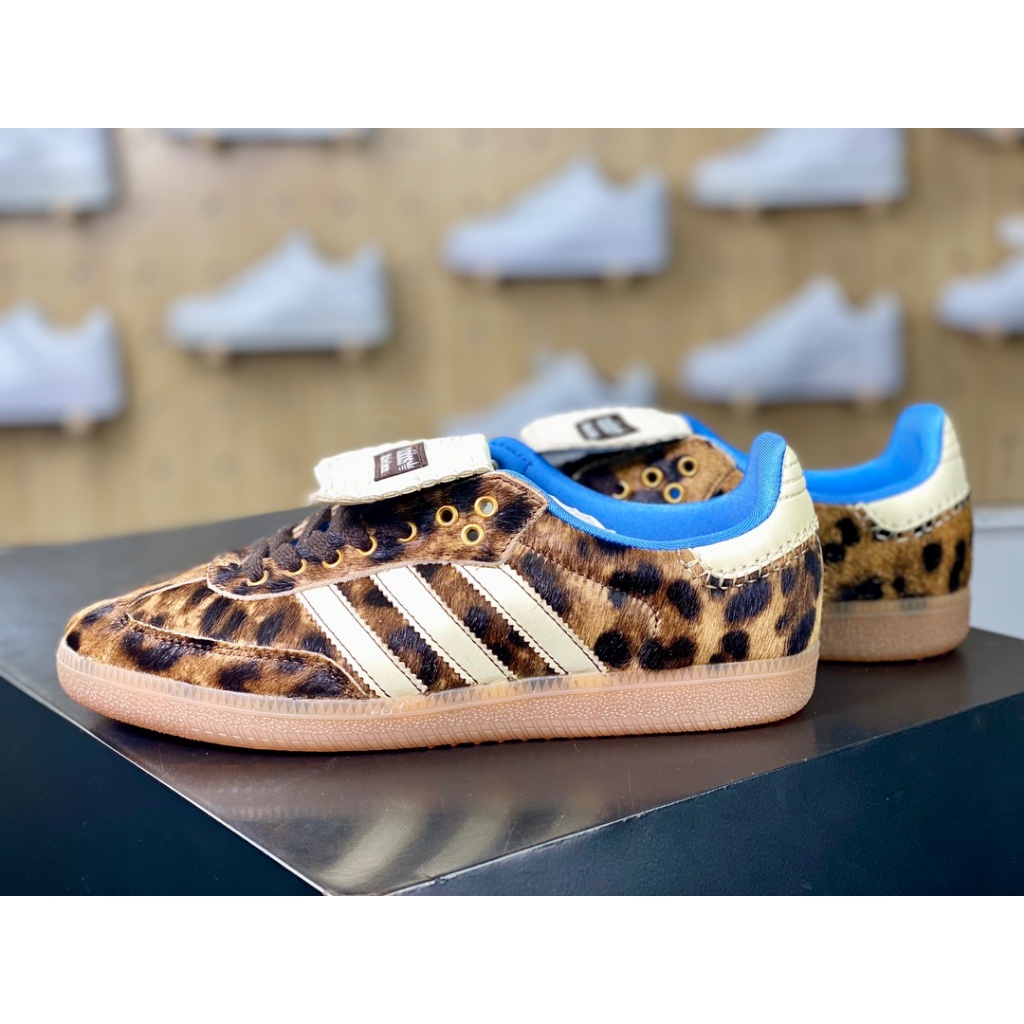 Wales Bonner x Adidas Originals Samba Classic "Pony Leopard" ผ้าใบลำลองแบบโลว์คัทส้นแบน รองเท้า