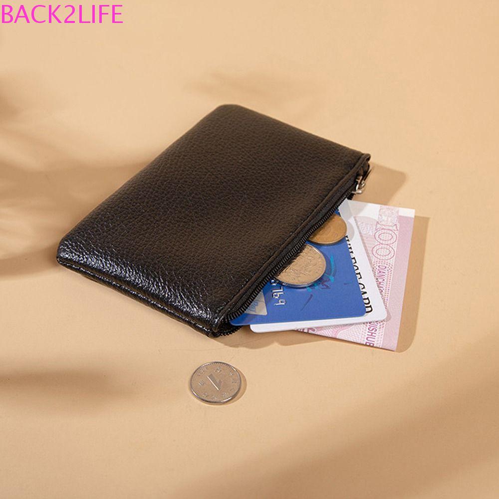 back2life-กระเป๋าใส่เหรียญ-ใส่บัตรประจําตัว-บัตรประจําตัว-หนัง-pu-ลายลิ้นจี่-เรียบง่าย-สไตล์เกาหลี-มีซิป-ขนาดเล็ก-สําหรับผู้หญิง